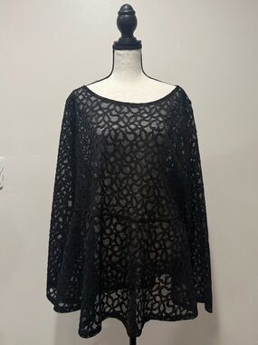 Lane Bryant Black Lace Long-Sleeve Peplum Top